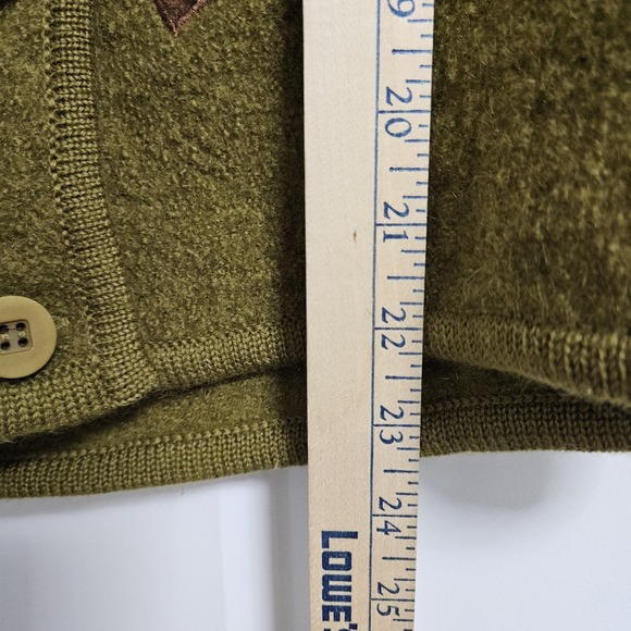 Lisa International Cardigan Women S Green Boiled Wool Leaf Applique Button Front - Picture 8 of 10